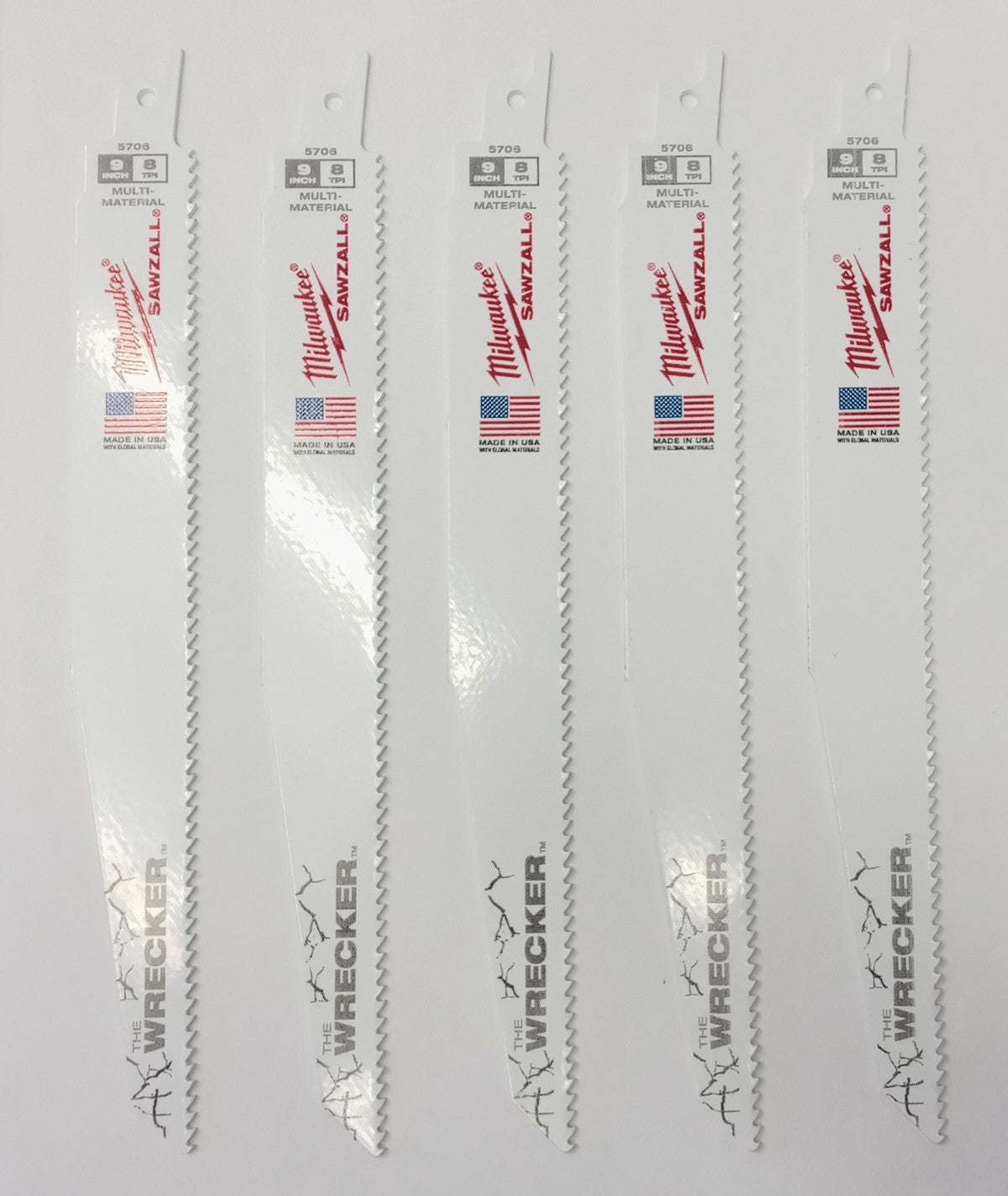 Milwaukee 48-00-5706 9" x 8 TPI The Wrecker Multi Material SAWZALL Blade 5 Pack