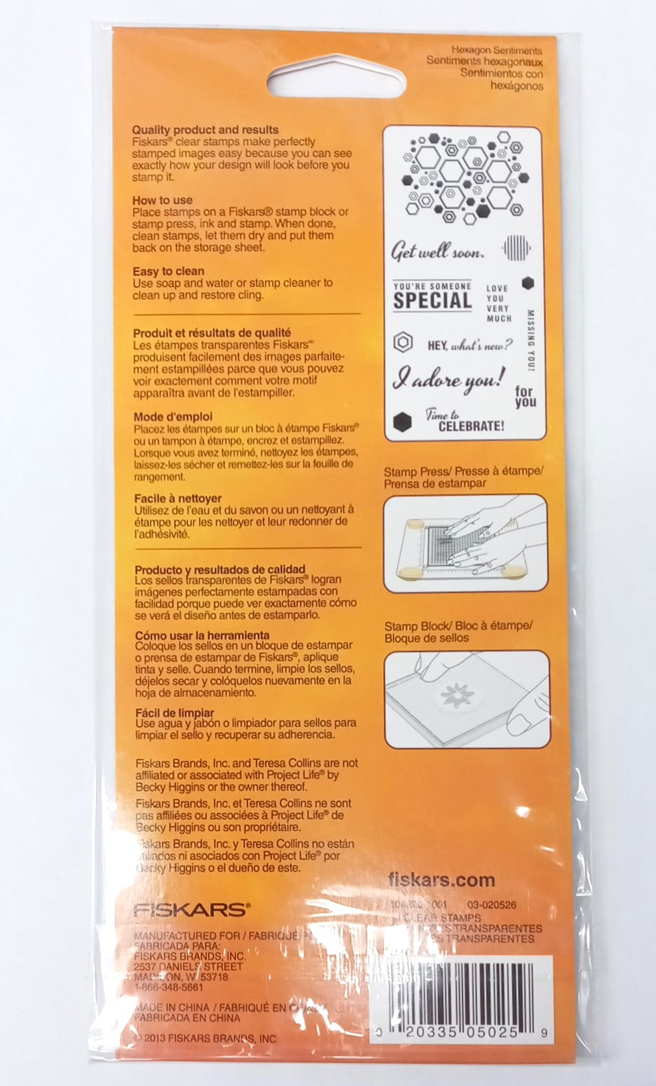 Fiskars Clear Stamps Hexagon Sentiments 104220-1001