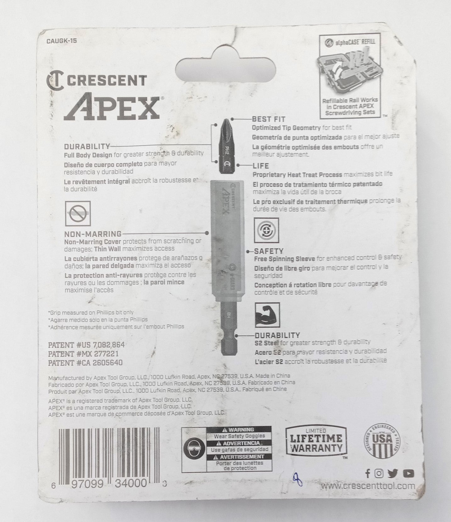 Apex CAUGK-15 3" Covered Bit Holder with 1" Insert Bits #2 Phillips