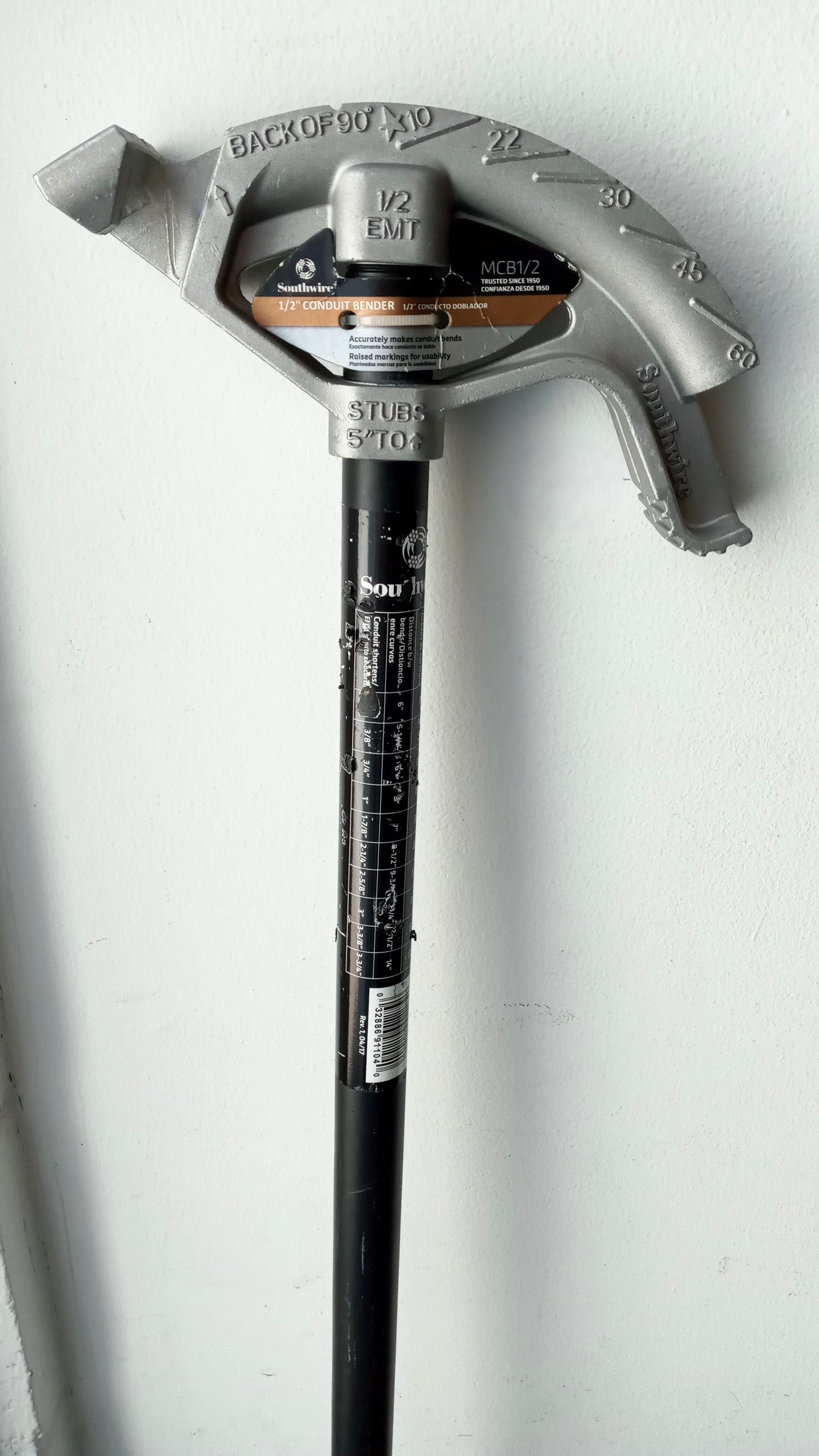 Southwire 1/2" EMT Aluminum Head Handheld Grooved Hook Conduit Bender MCB1/2