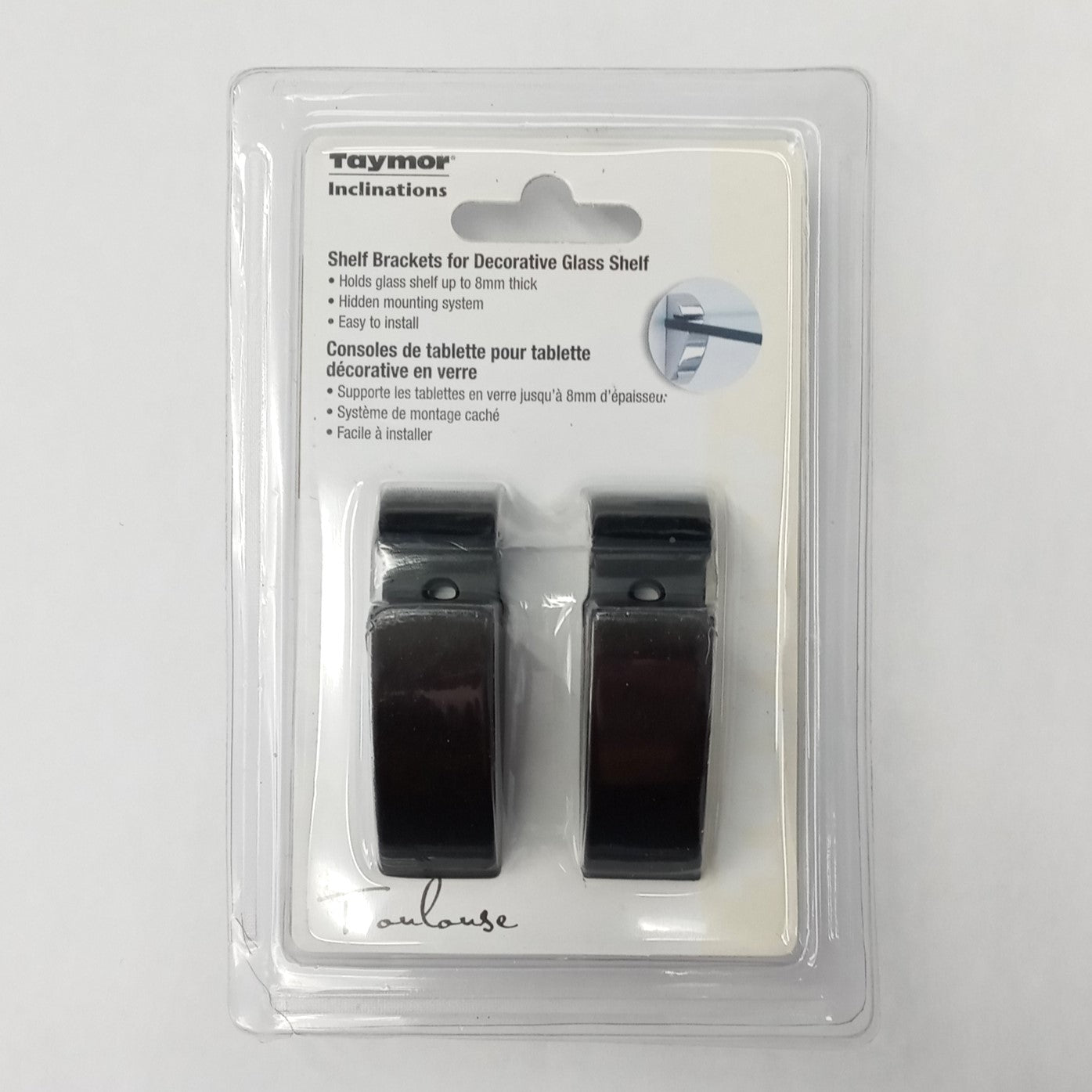 Taymor Inclinations Shelf Brackets for Glass Shelf, One Pair, Black 52-B100BLK
