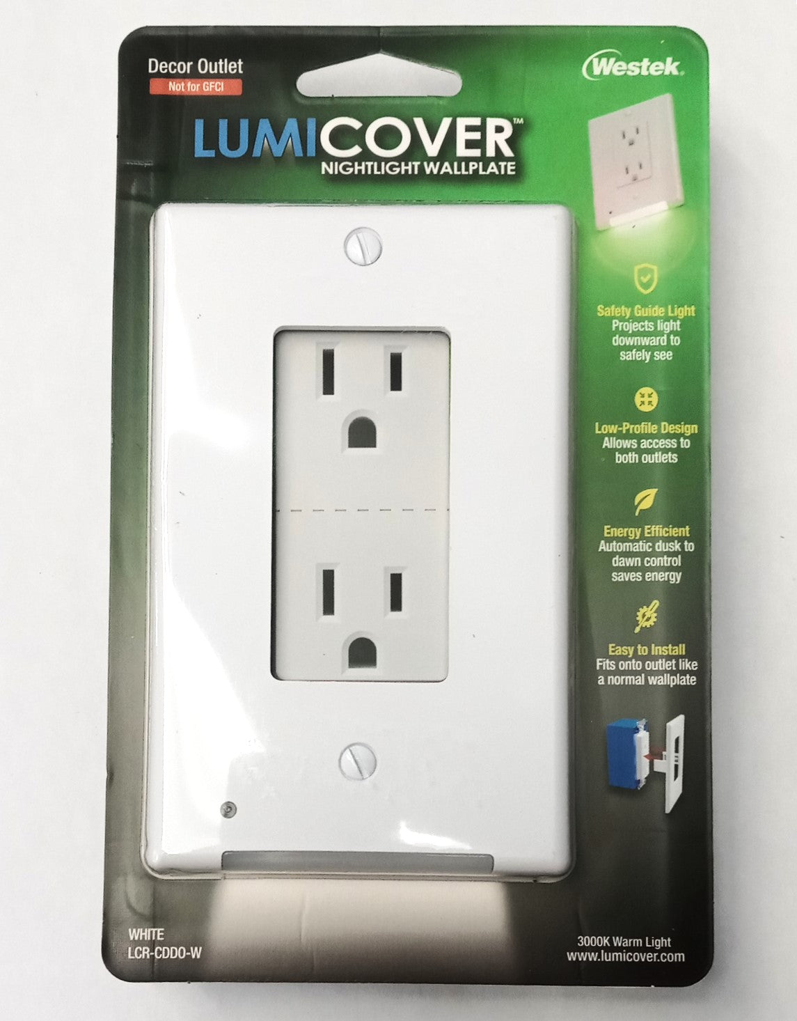 Westek LumiCover Nightlight Wallplate LCR-CDDO-W #HW
