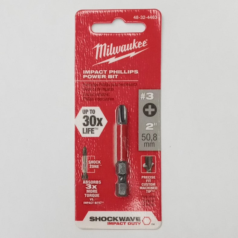 Milwaukee Impact #3 Phillips Power Bit 2" Long 48-32-4463 #HW