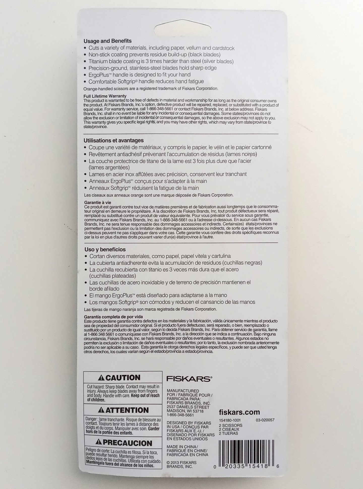 Fiskars 154180-1001 8" Titanium & Non-stick Scissors