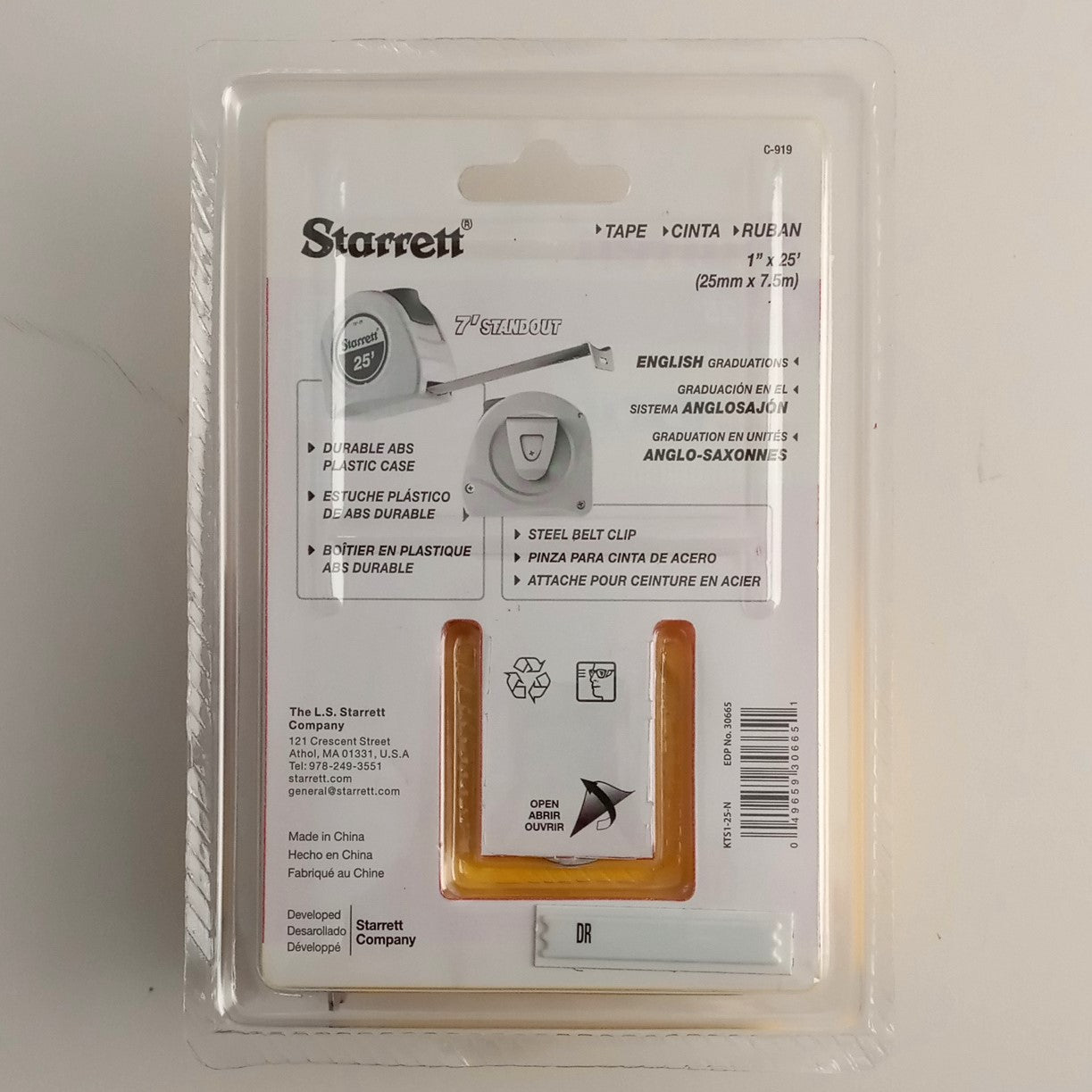 Starrett 25' x 1" SAE Measuring Tapes Grad. 1/16 4pcs. TS1-25