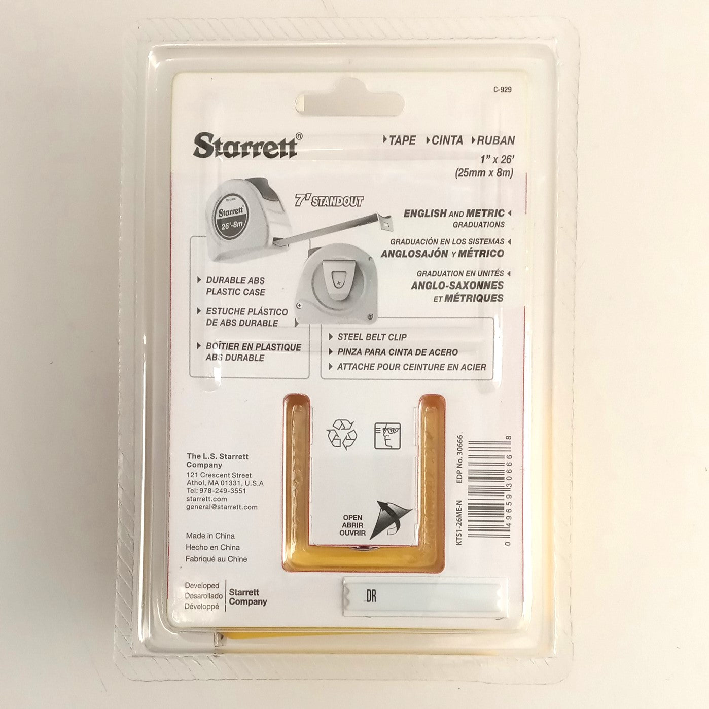 Starrett 26' x 1" SAE 8m Measuring Tapes Grad. 1/16 4pcs. TS1-26ME
