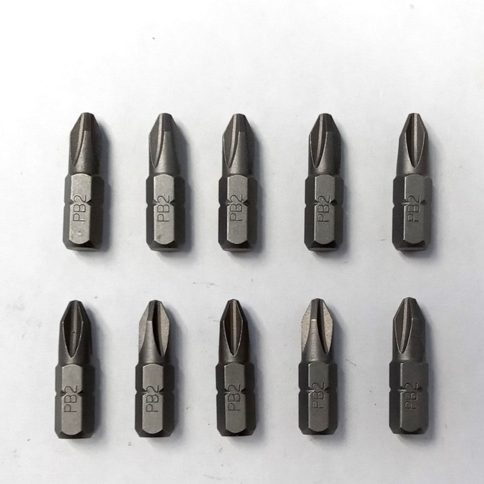 Qualtool #2 x 1" Phillips Screw Tips 10pcs. USA 250-PB2