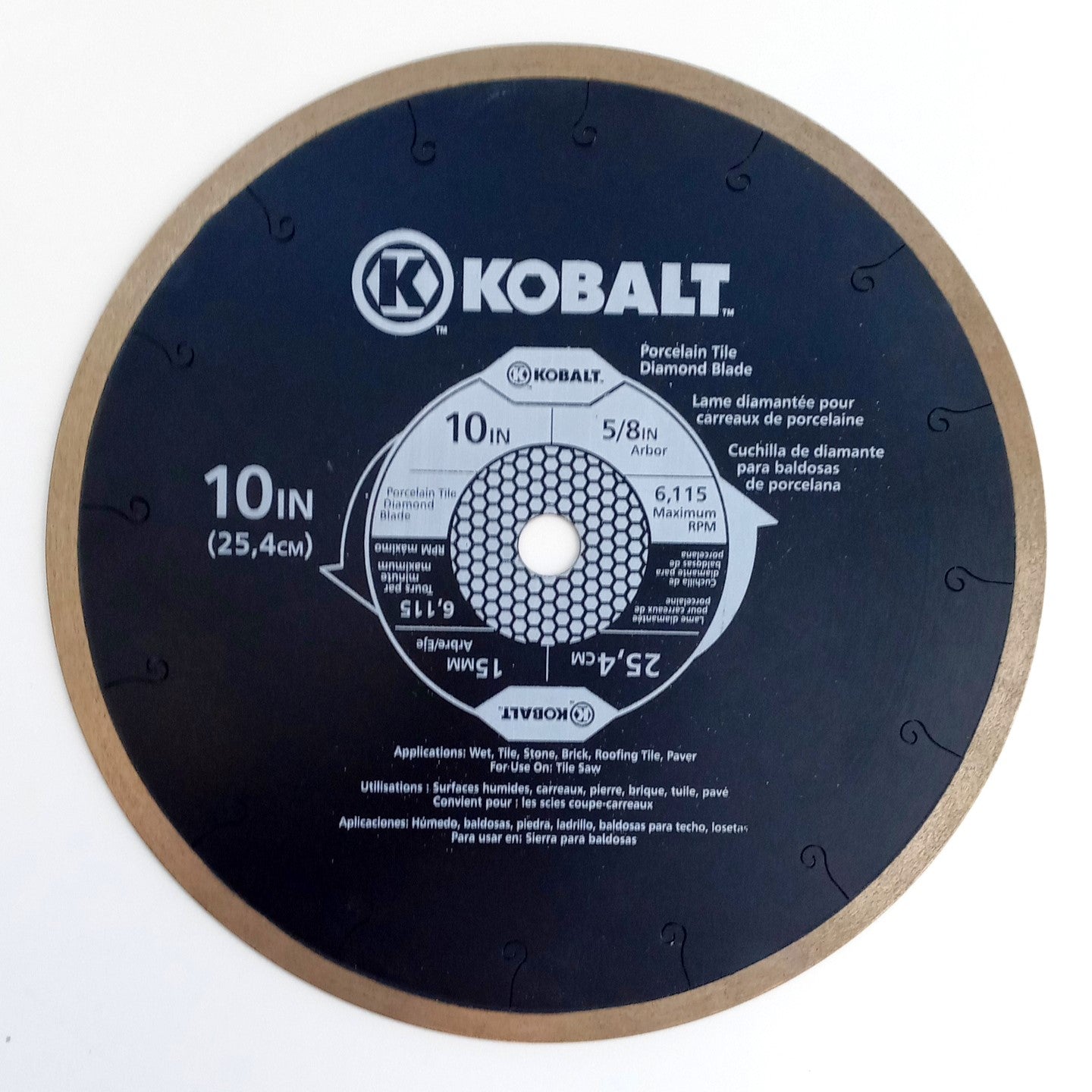 Kobalt 10" Porcelain Tile Continuous Rim Diamond Blade 5/8" Arbor 10586