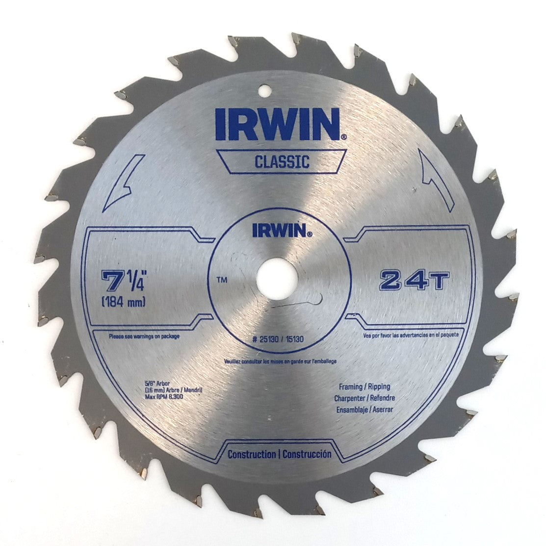 Irwin Classic 25130/15130 7-1/4" x 24T Framing/Ripping Circular Saw Blade