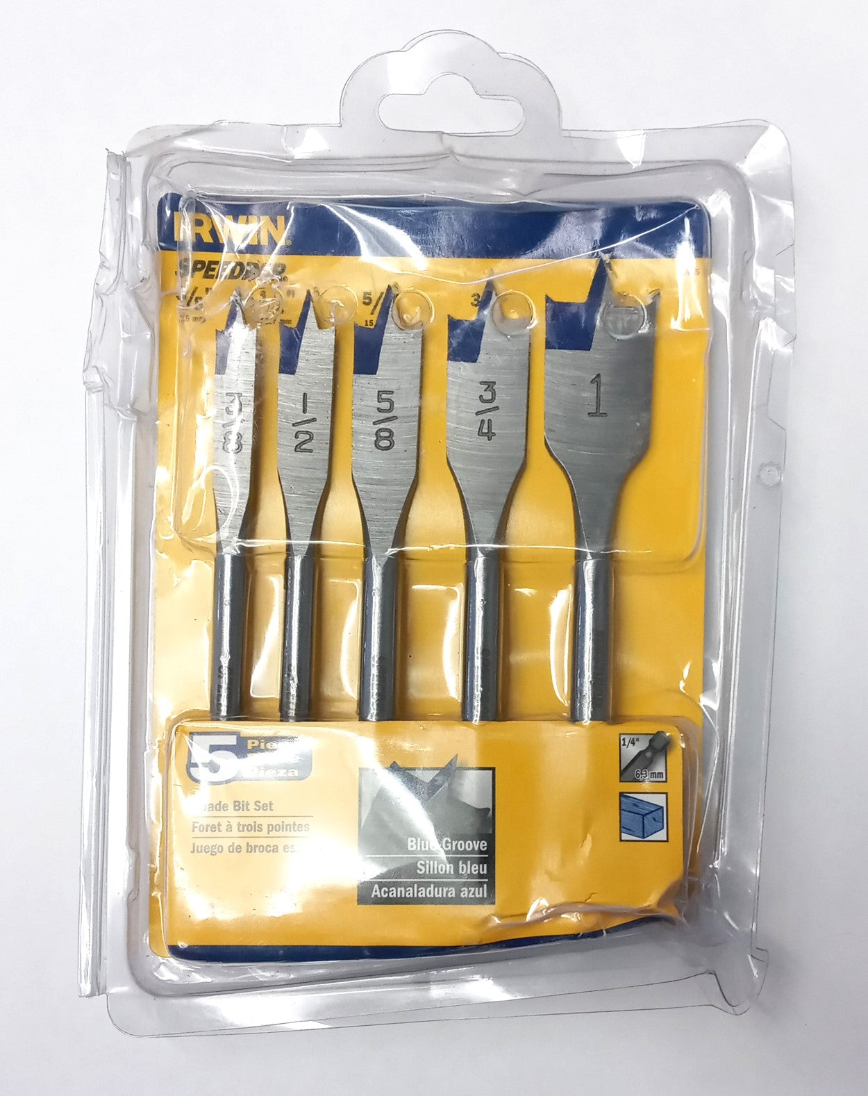 IRWIN 88885 Spade Bit Set 5-Piece Blue-Groove - 1/4" Quick Change Shank