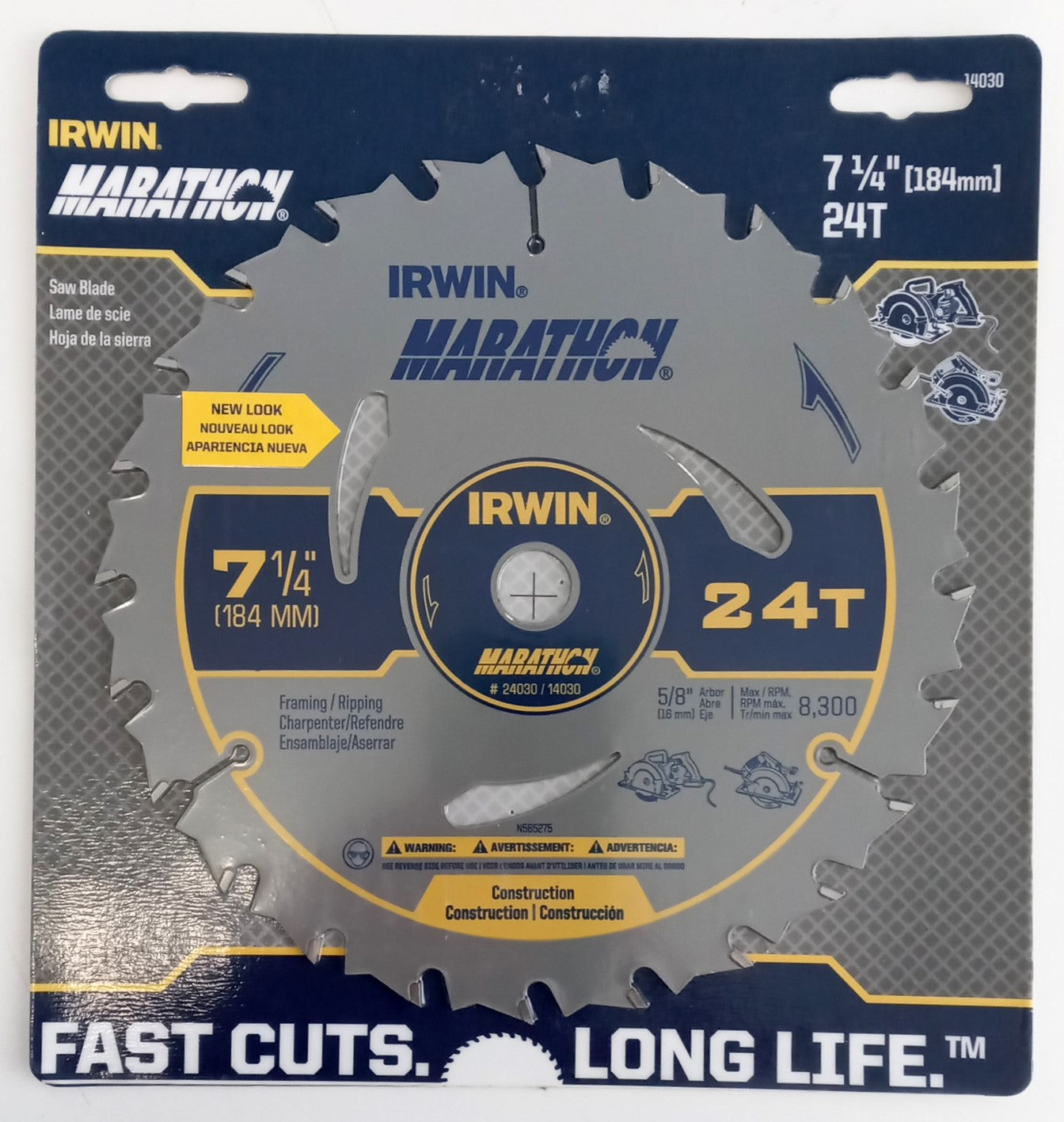 Irwin Marathon Carbide Circular Saw Blade 7-1/4" 24T Framing Ripping 24030 #R07