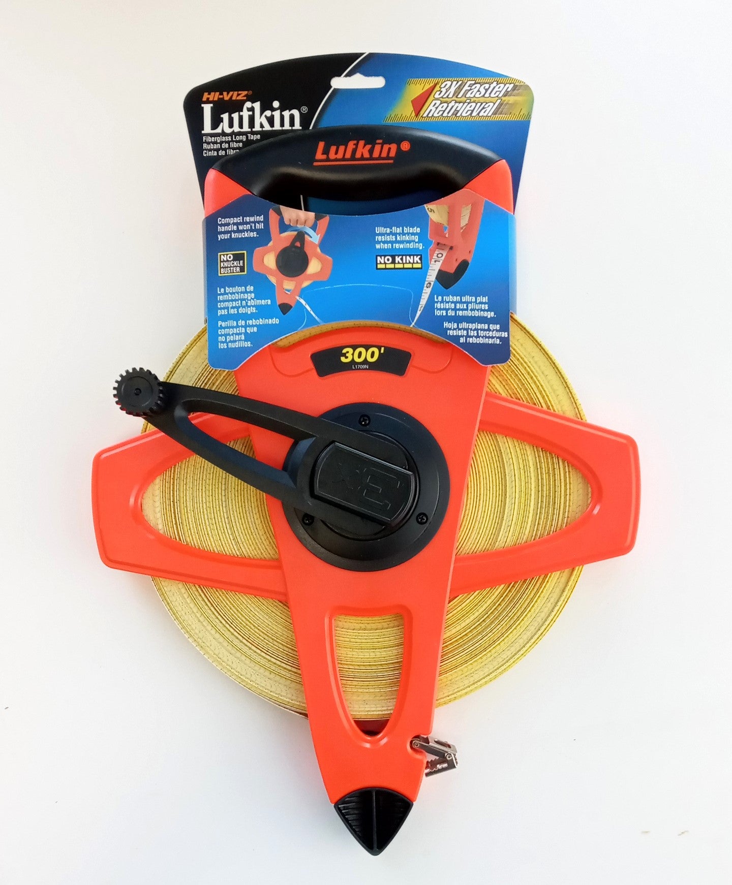 Lufkin L1709N Hi-Viz 1/2" x 300' Orange Fiberglass Tape Measure