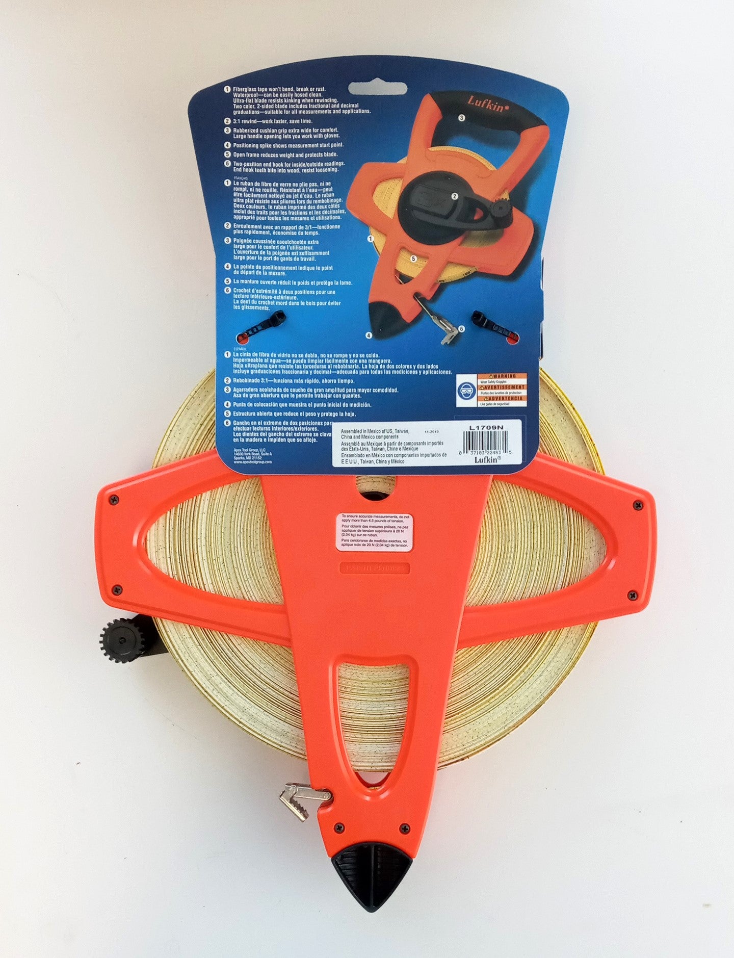 Lufkin L1709N Hi-Viz 1/2" x 300' Orange Fiberglass Tape Measure