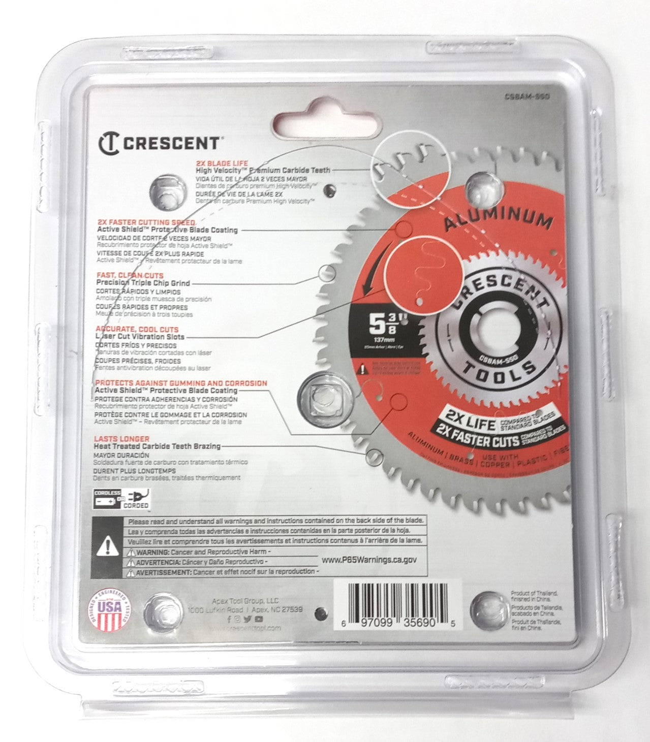 Crescent Carbide Circular Saw Blade 5-3/8" x 50T Aluminum Cutting CSBAM-550