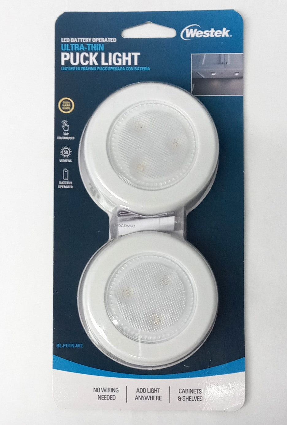 Westek Ultra Thin Wireless LED Puck Light Battery Operated BL-PUTN-W2