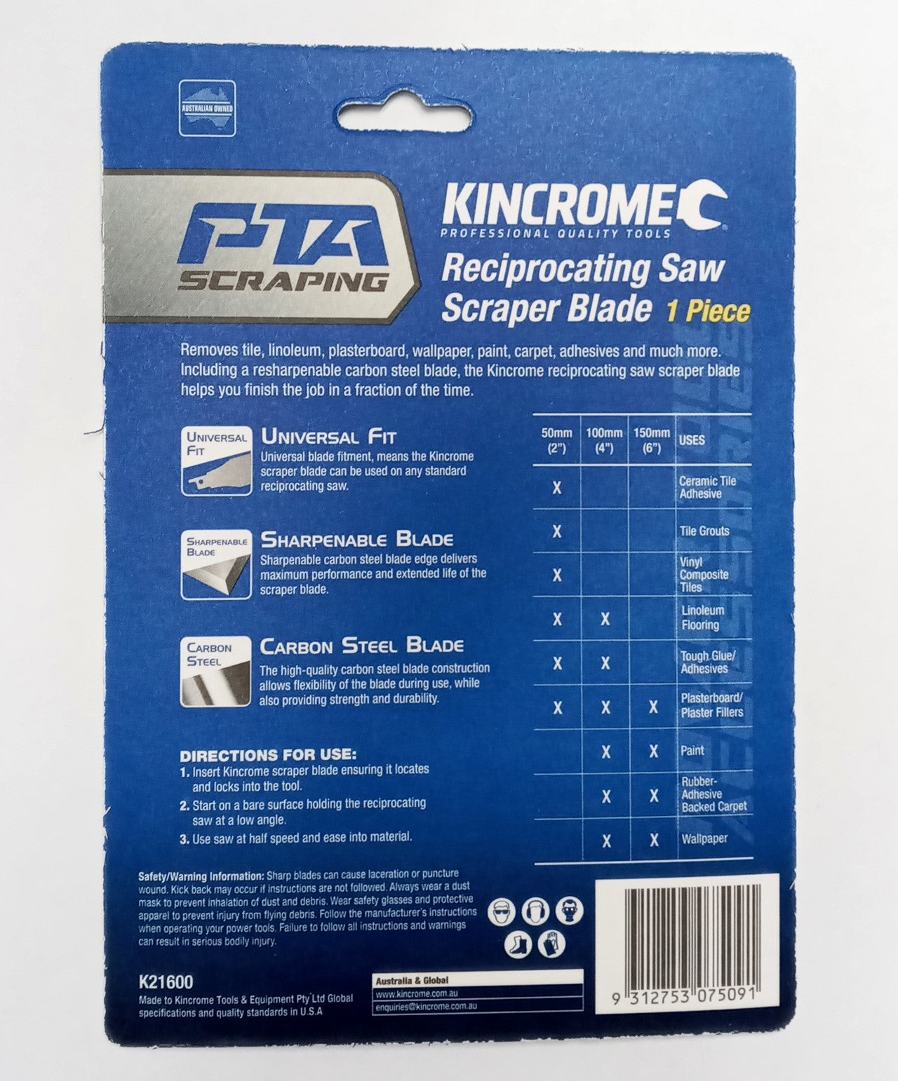 Kincrome Reciprocating Saw Scraper Blade 2" USA K21600