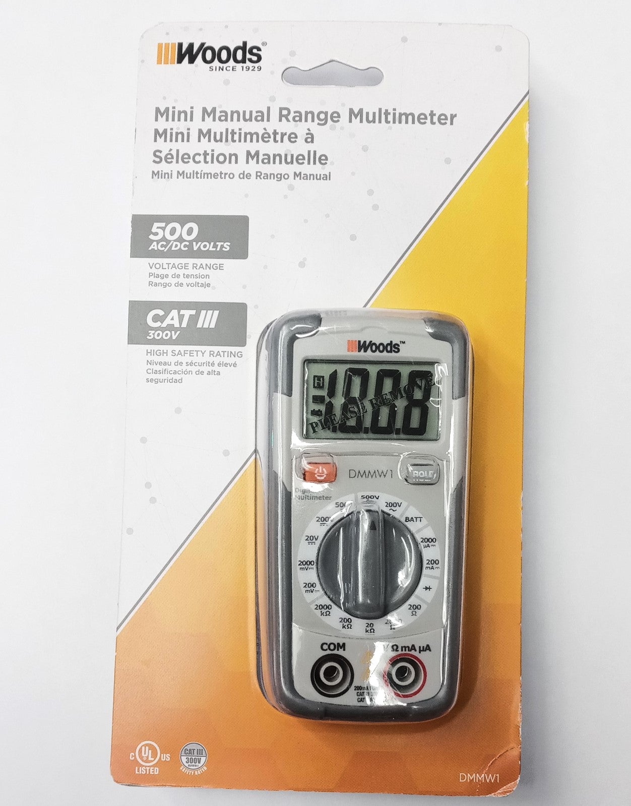 Woods DMMW1 Subcompact Digital Multimeter 500 AC/DC Volts CATlll 300V