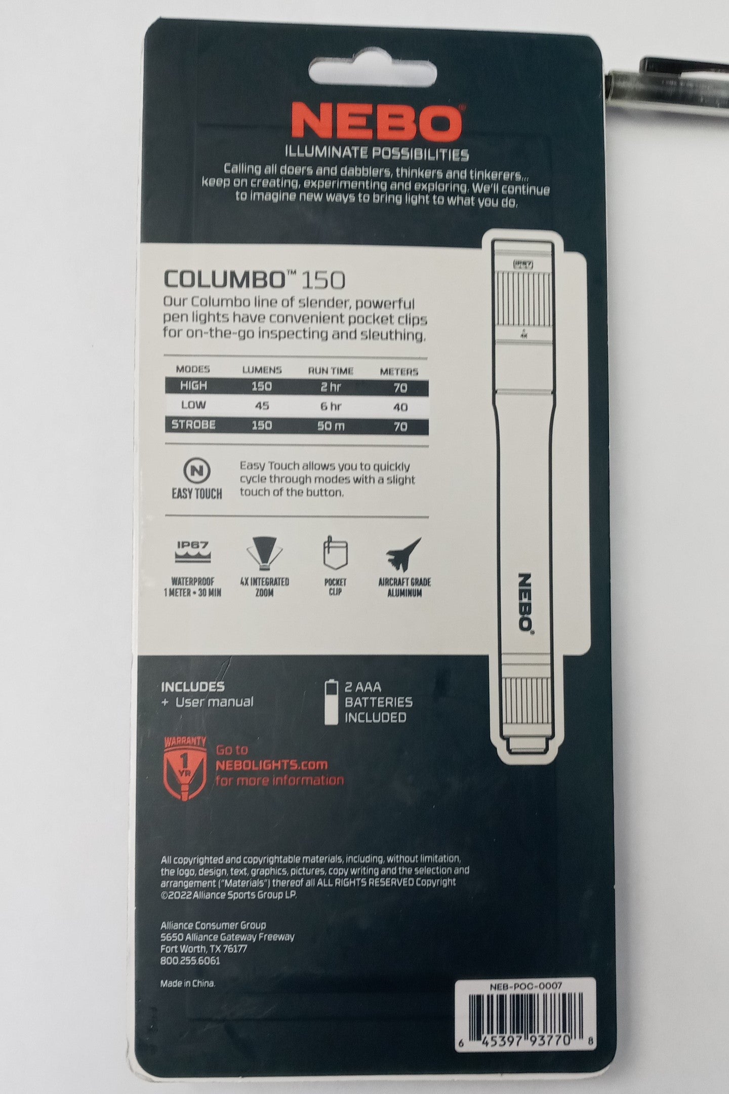 Nebo Columbo 150 Flashlight 150 Lumens Waterproof NEB-POC-0007