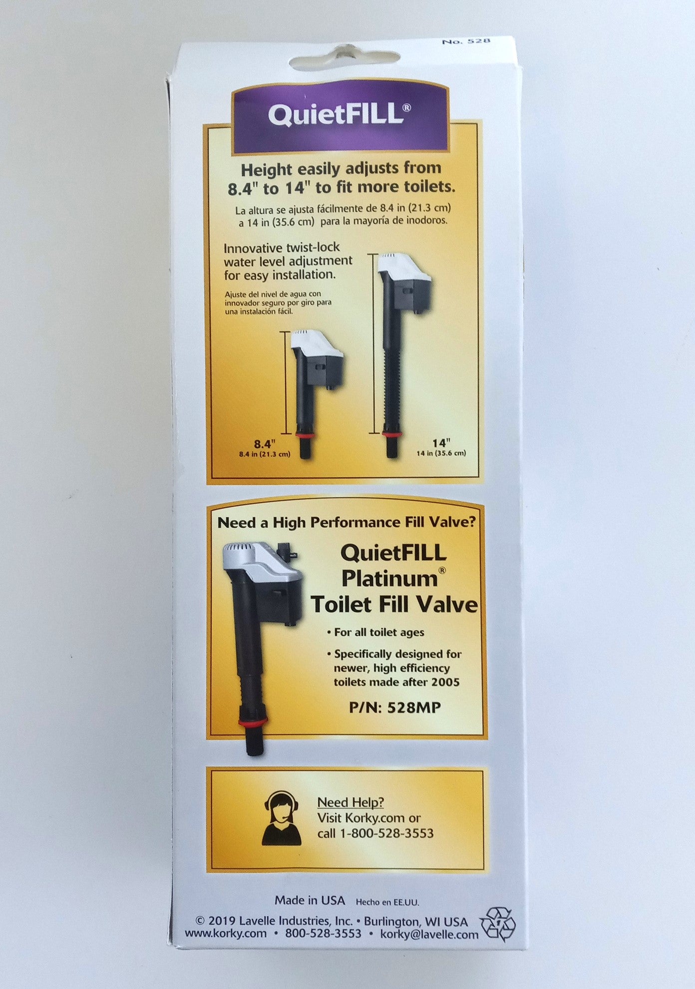 Korky Toilet Fill Valve QuietFILL Anti-Siphon Design 528 USA