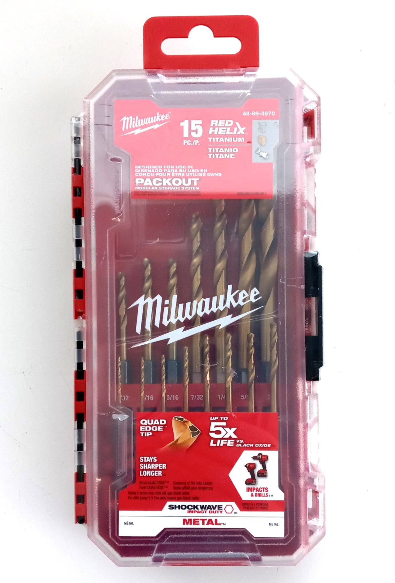 Milwaukee SHOCKWAVE Red Helix Titanium Drill Bit Set 15pc 48‑89‑4670
