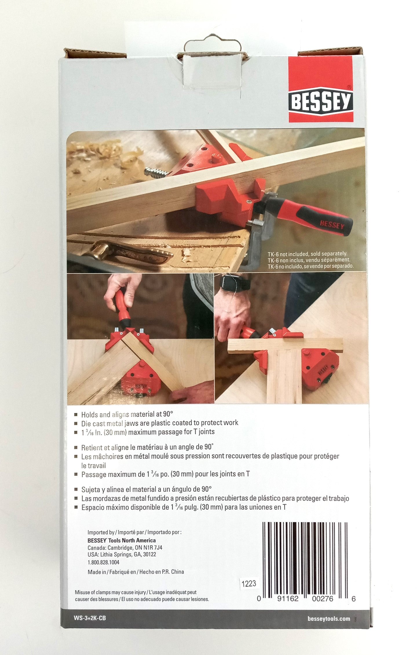 Bessey 90 Degree Angle Clamp, Die Cast Jaws, 4in Combined Capacity WS-3-2K
