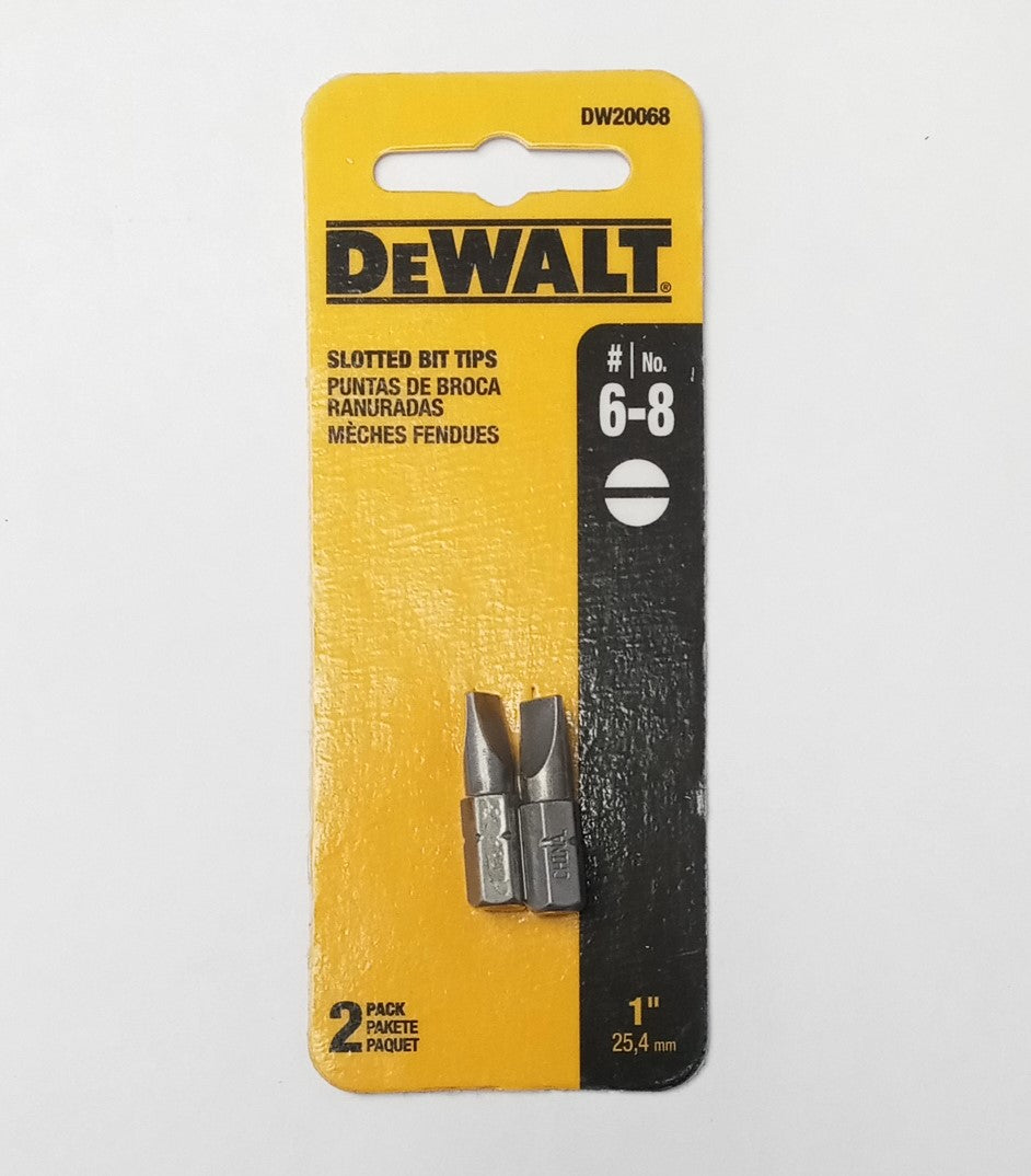 Dewalt #6-8 Slotted Bit Tips 2pcs 1" Long DW20068