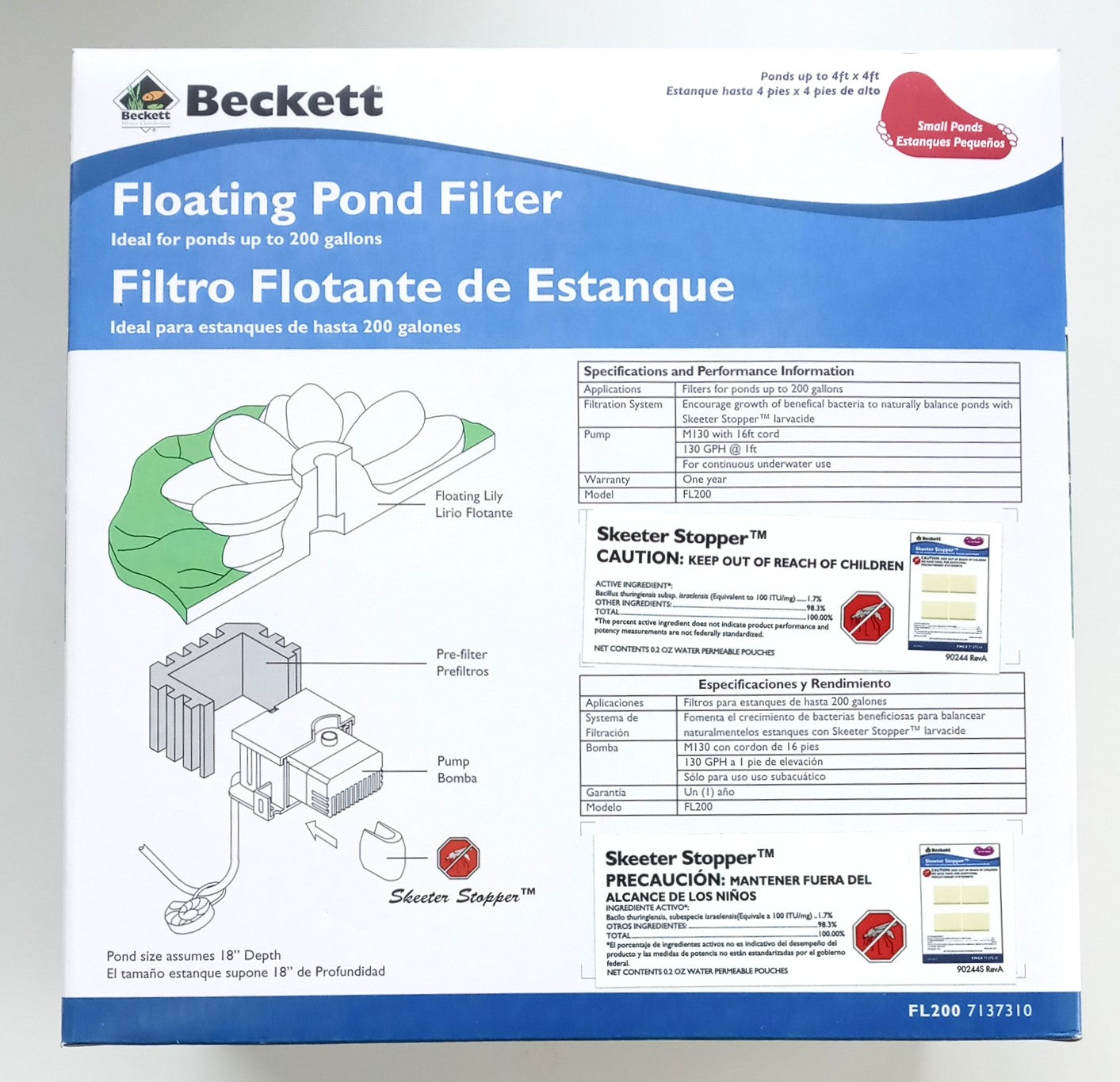 Beckett FL200 Floating Pond Filter Kit For Ponds Up To 200 Gallons