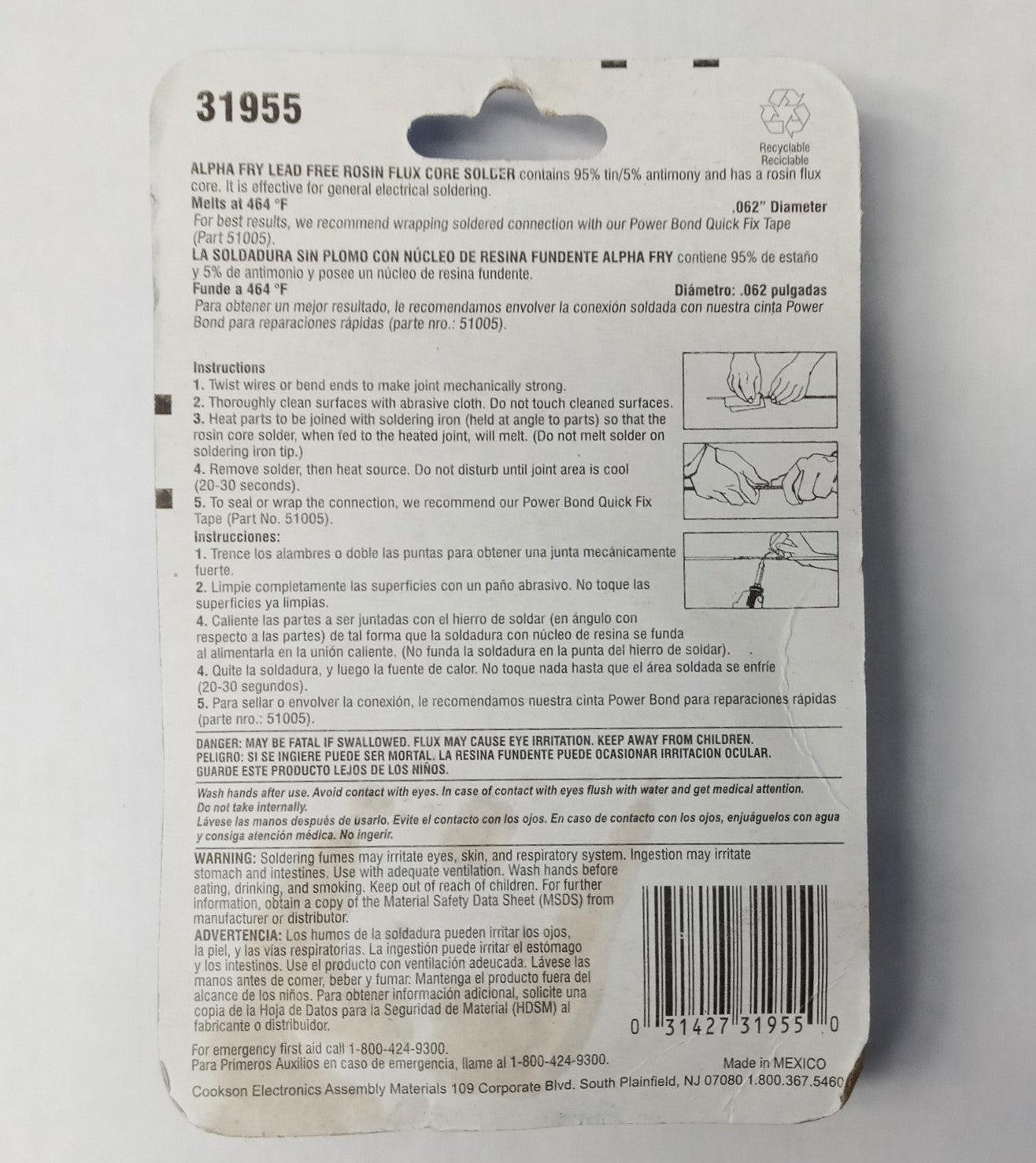 Alpha Fry 3oz Lead-Free Rosin Core Solder Wire 0.06in. D Tin/Antimony 95/5 31955