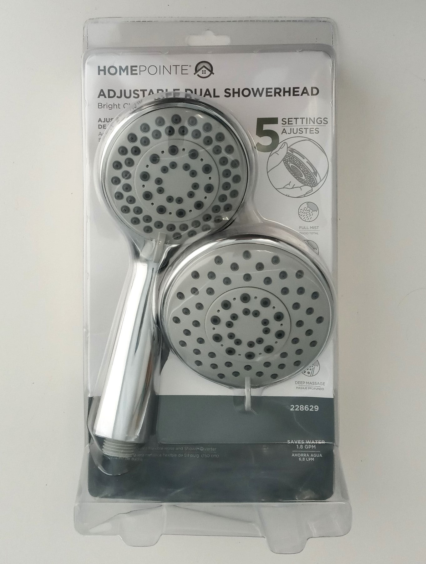 HomePointe Showerhead, Fixed/Handheld, 5-Settings, Chrome Plated 228629