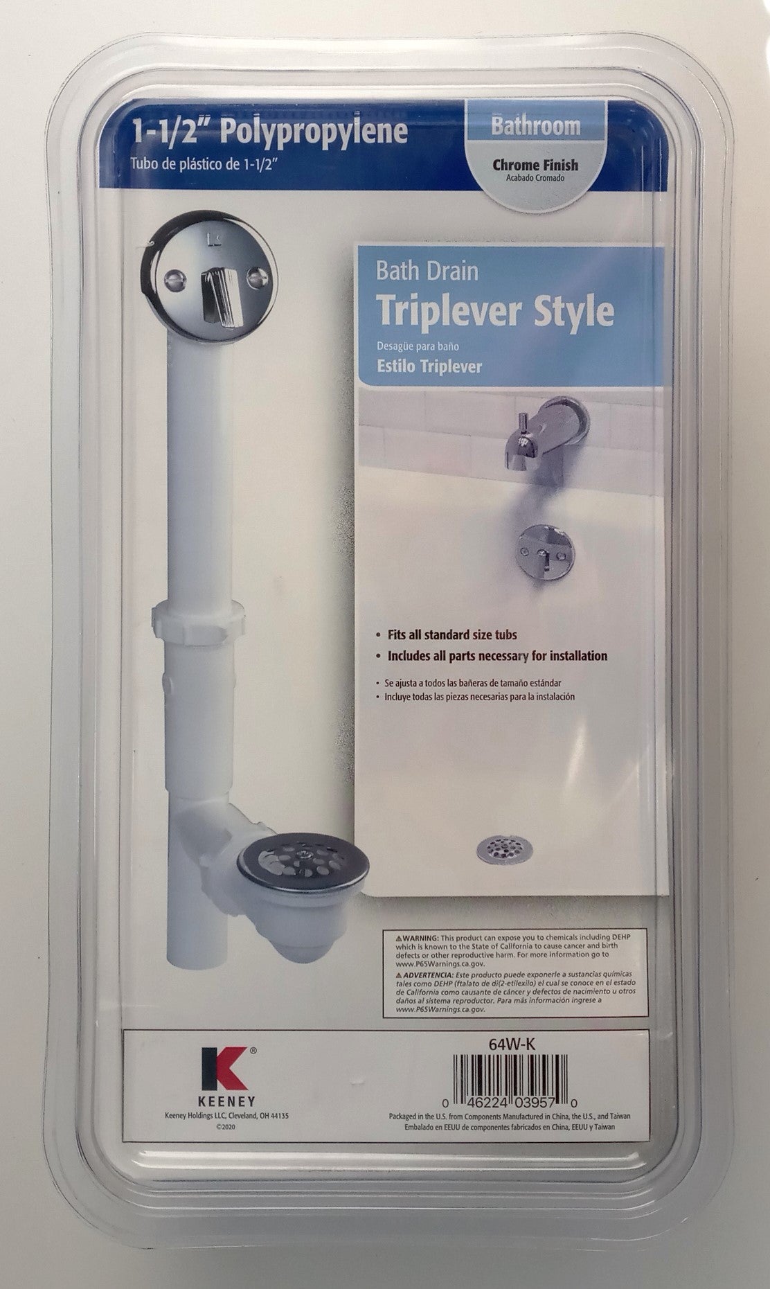 Keeney 1.5-in Polished Chrome Triplever Style Drain With PVC Pipe 64W-K