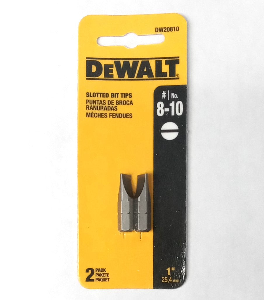 DeWalt #8-10 Slotted Bit Tips 1" Long 2-pack DW20810