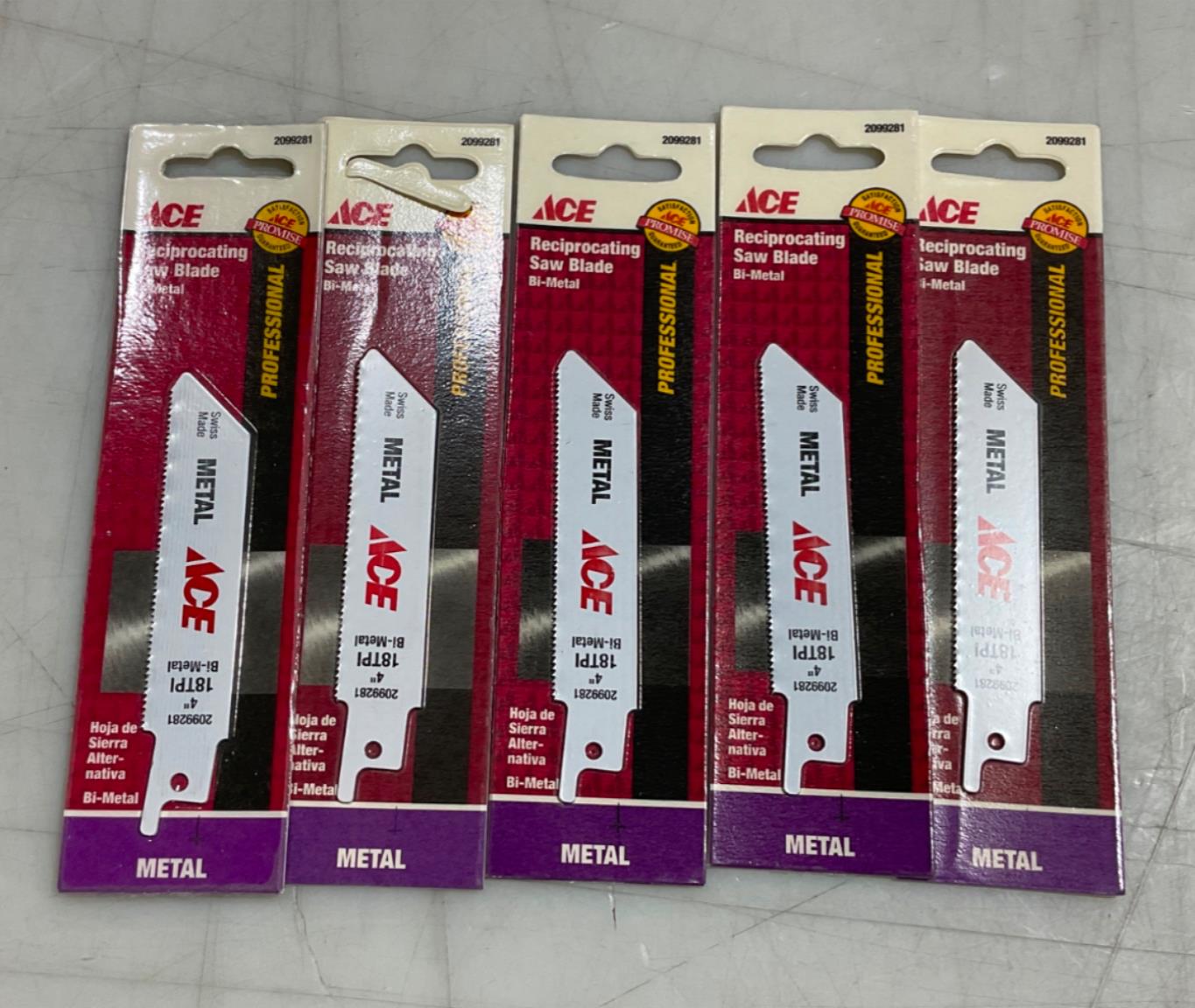 Ace 2099281 4" x 18 TPI Recip Saw Blade Bi-Metal 5pcs. Swiss