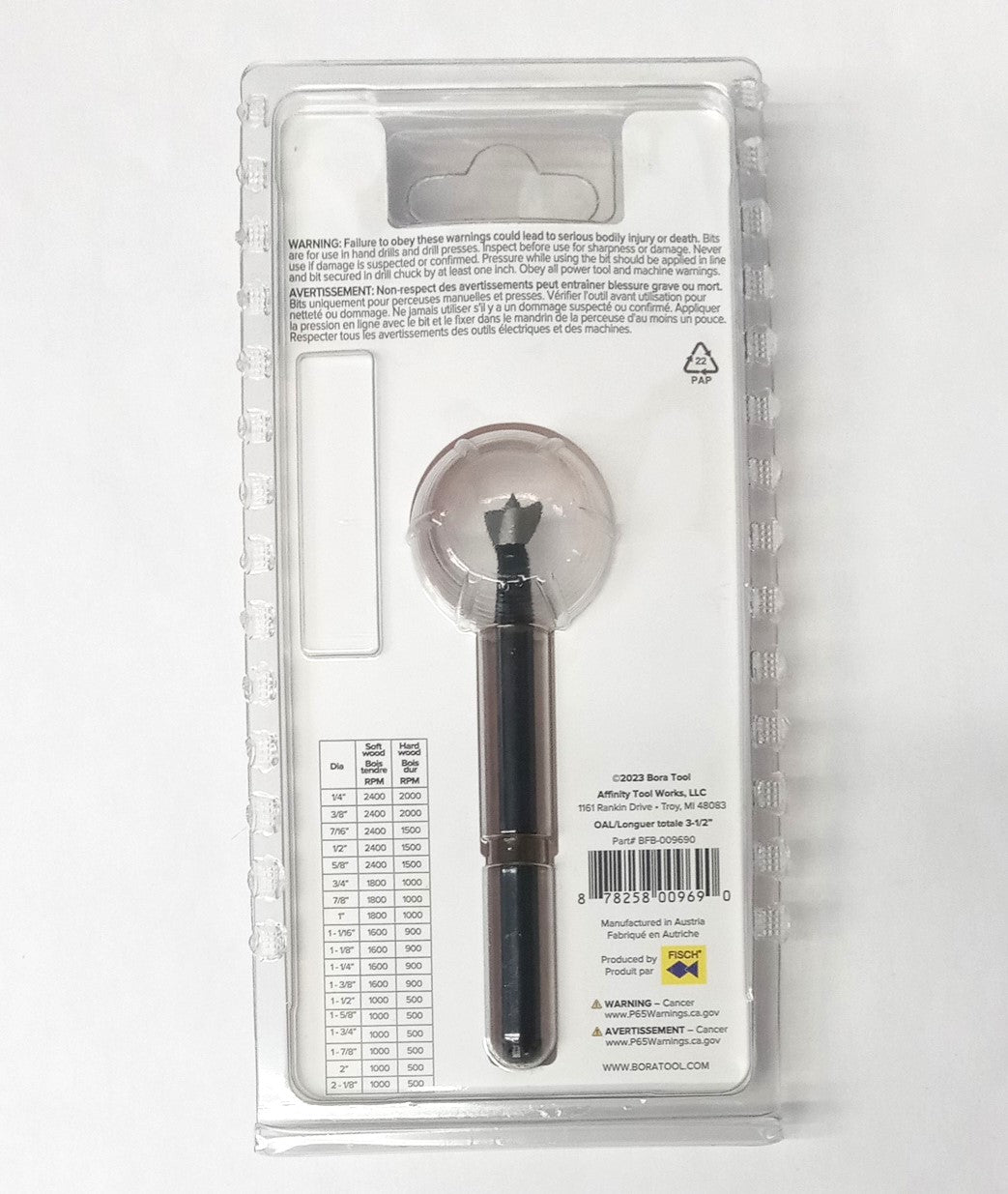Bora 3/8" Tempest Forstner Drill Bit 1/4" Shank Austria 00969
