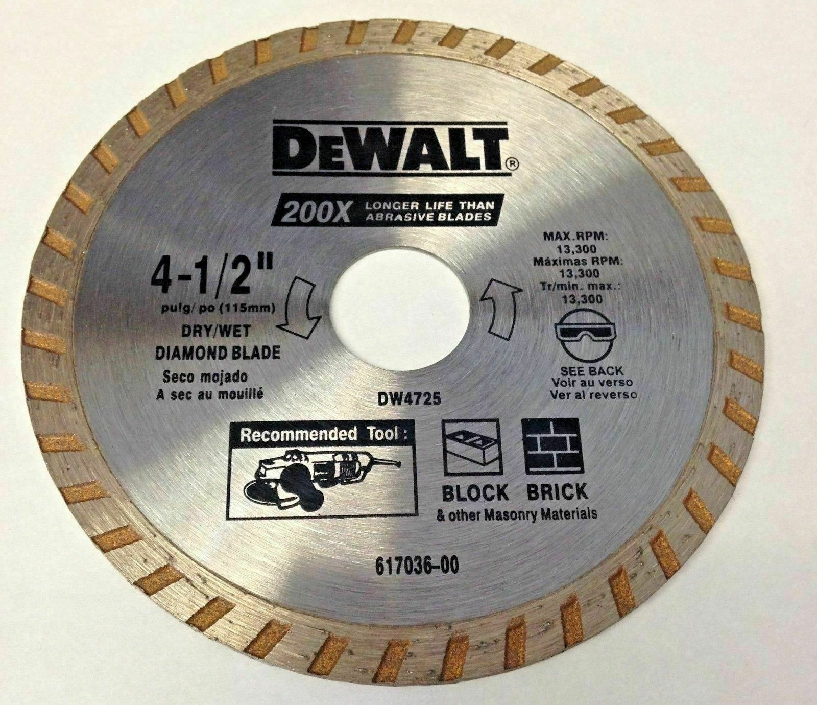 Dewalt 200X High Performance 4-1/2" Cutting Continuous Rim Diamond Saw DW4725