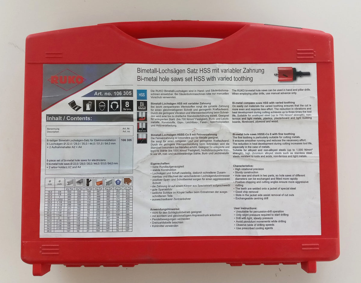 Ruko 8 Piece Hole Saw Set 6 Aws And 2 Arbors 106305 Germany