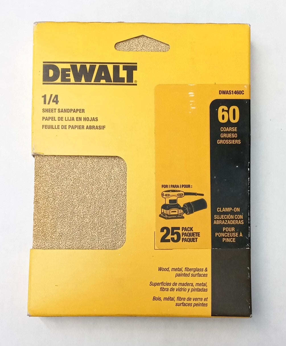 DeWalt 1/4" Sheet Sandpaper 60 Grit Coarse 25-Pack DWAS1460C