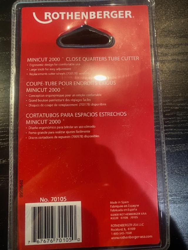 Rothenberger MINICUT 2000 Close Quarters Tube Pipe Cutter 1/8" to 7/8" 70105 Spa