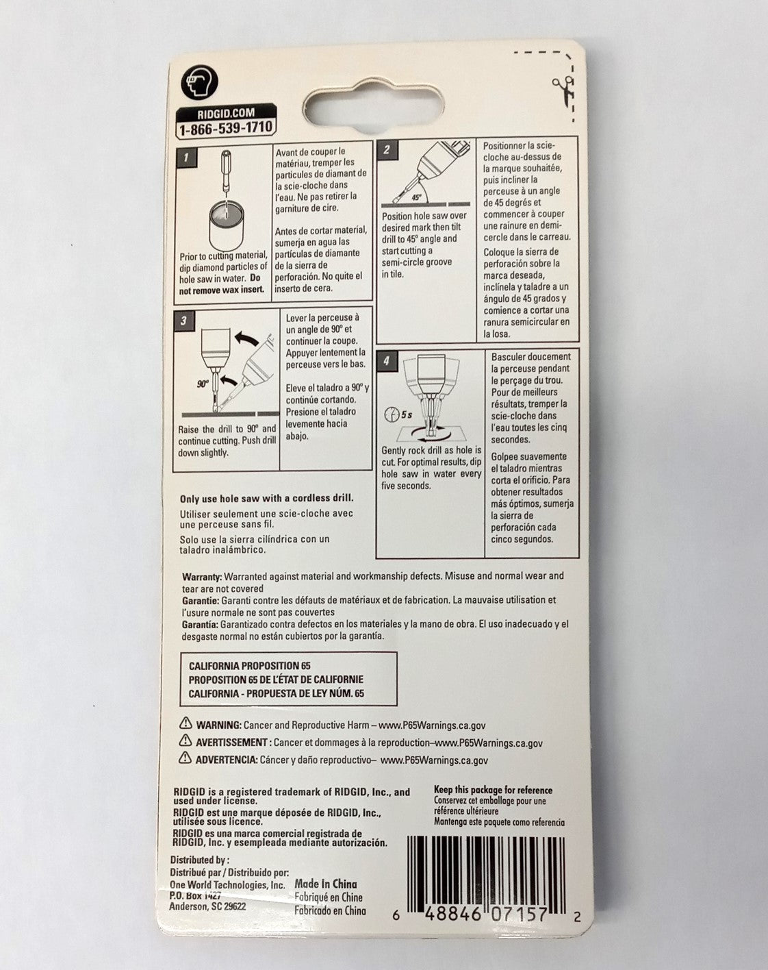 RIDGID 5/16'' Wet Dry Diamond Hole Saw Ceramic Glass Tile FT6015