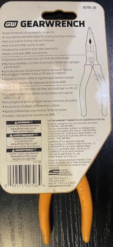 GearWrench PitBull Pliers 6” Long Nose 82176-06