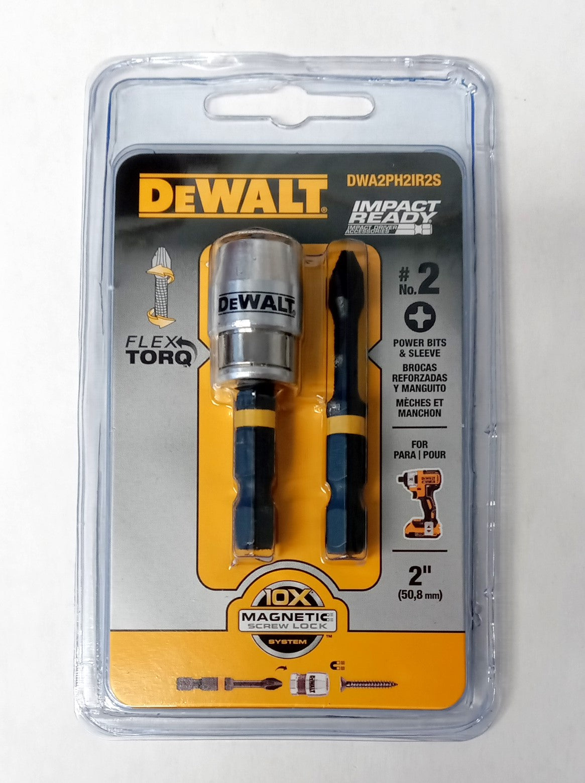 Dewalt 2 Pack #2 PH 2" Impact Ready FlexTorQ Power Bits & Sleeve DWA2PH2IR2S