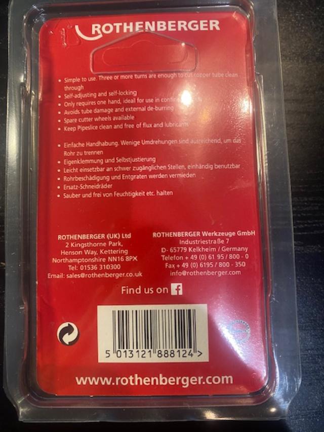 Rothenberger PIPESLICE Copper Pipe Tube Cutter 28mm 88812 United Kingdom