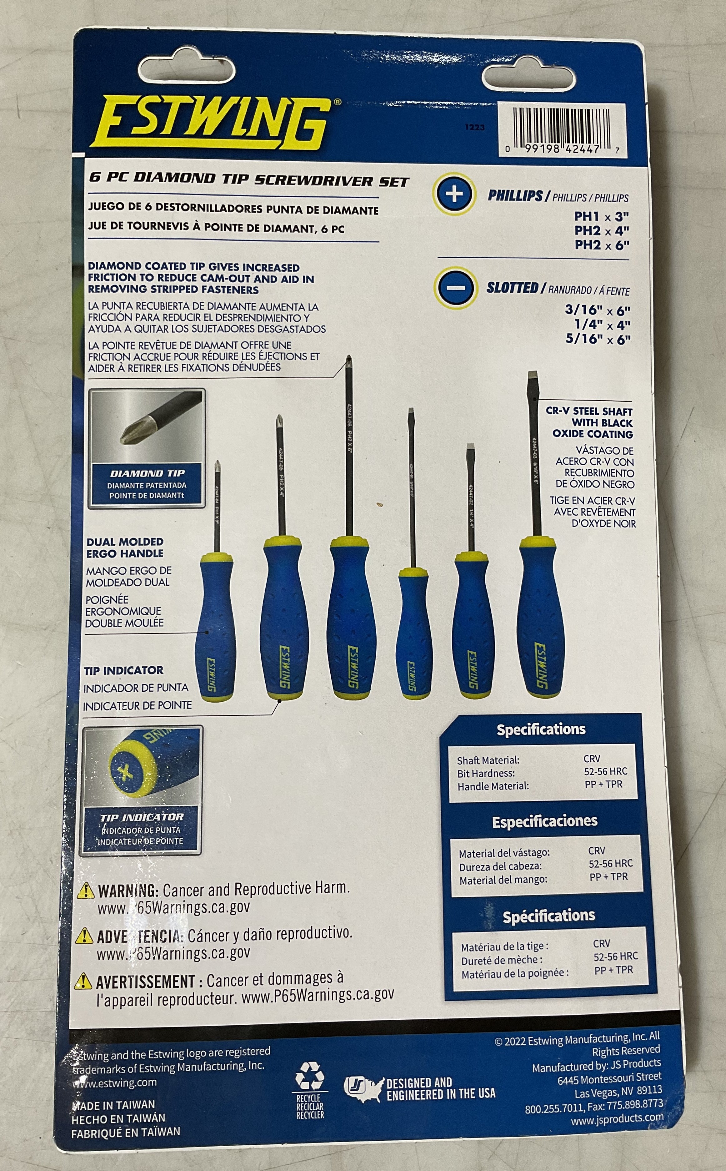 Estwing 6-Piece Phillips and Slotted Magnetic Diamond Tip Screwdriver Set 42447