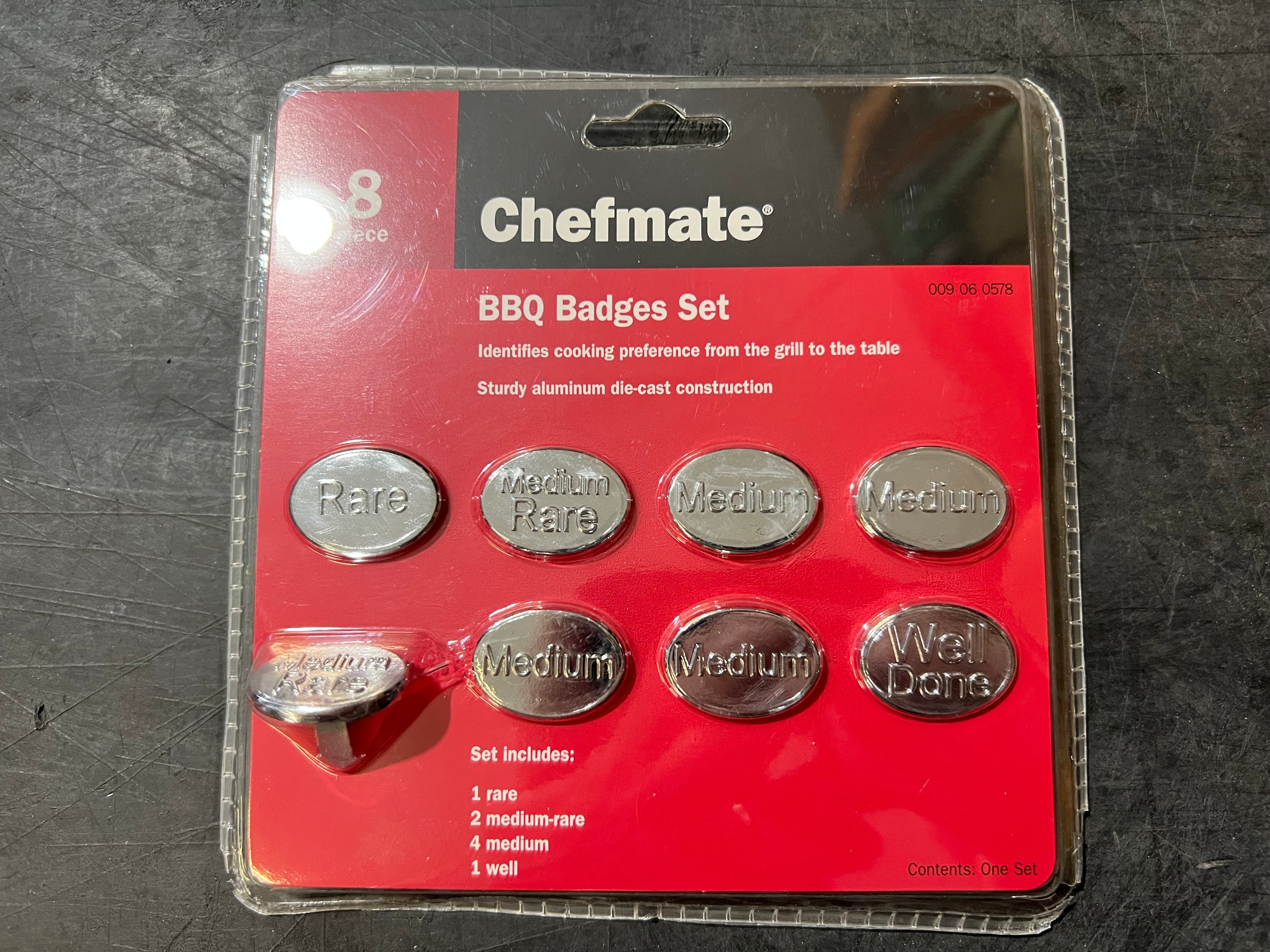 Chefmate 40163 BBQ Badges Cooked to Perfection Collection 8-Piece