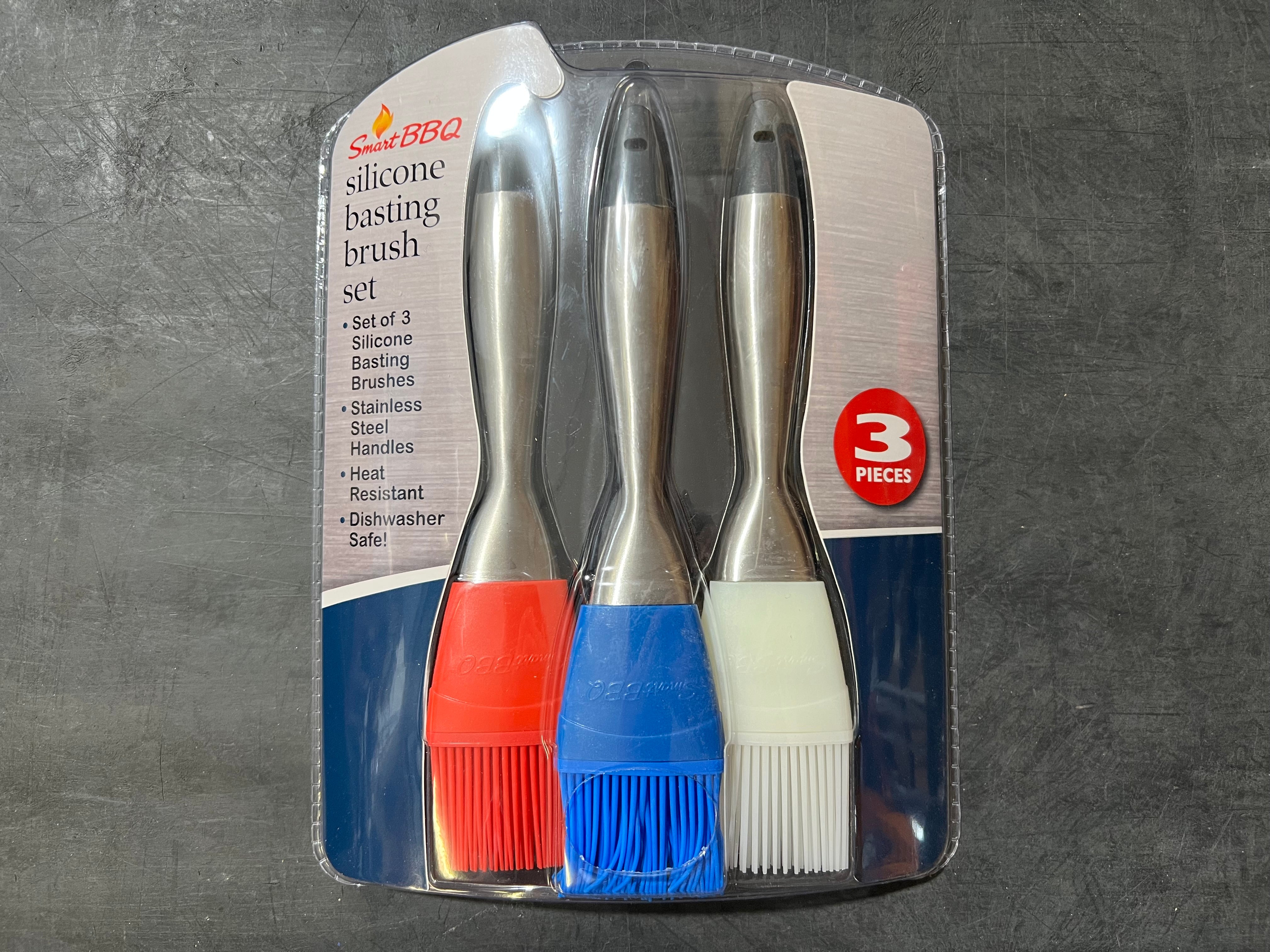 Smart BBQ SBQ-8897-CT Stainless Steel Handle 3pc.Silicone Basting Brus