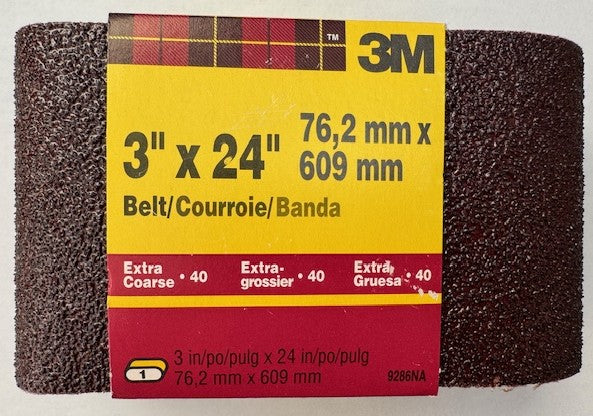 3M 9286NA 3" x 24" 40 Grit (Extra Coarse) Bi-Directional Sanding Belt