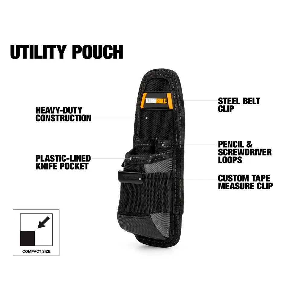 Toughbuilt Black 6-Pockets Utility Pouch with Steel Belt Clip TB-30