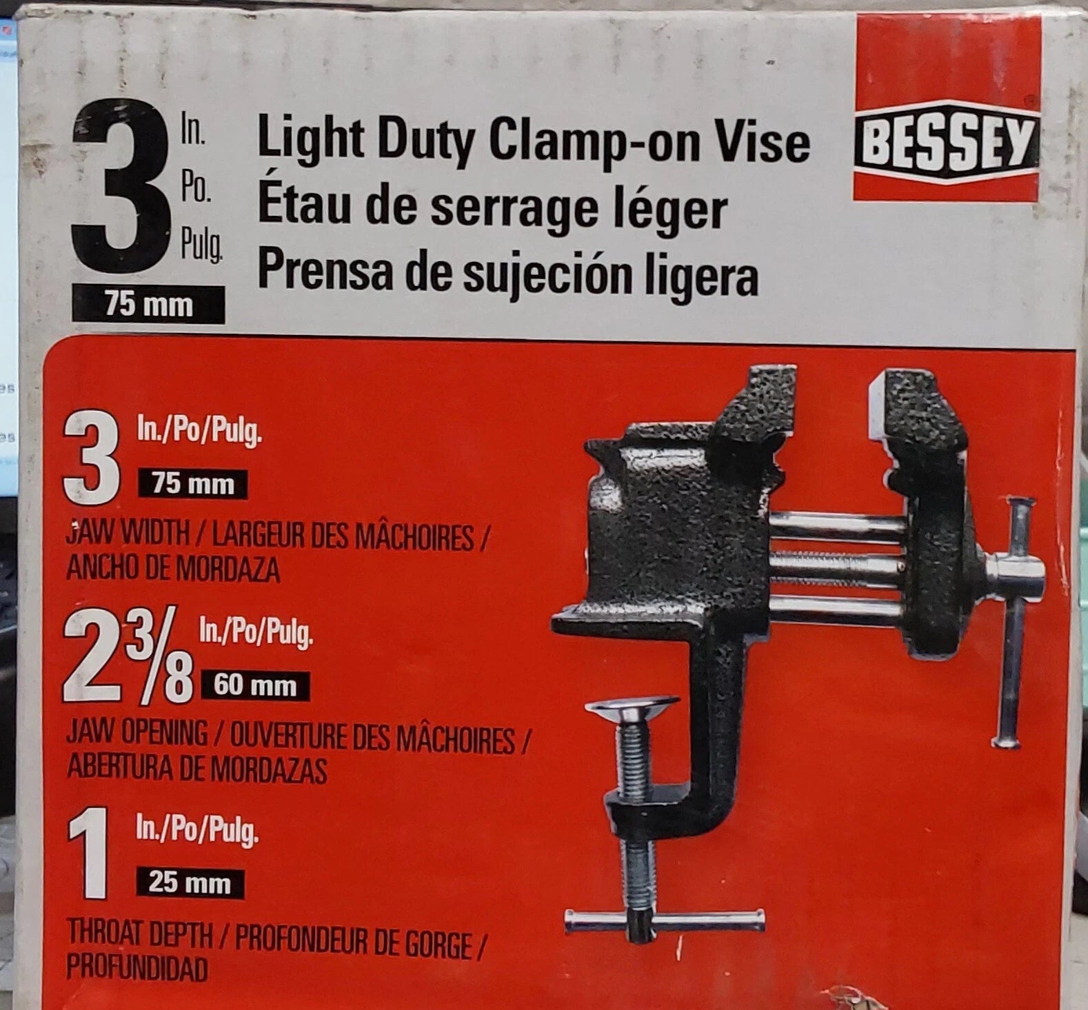 BESSEY Clamp-On Bench Vise, Light-Duty, 3” Wide Jaws BV-C030