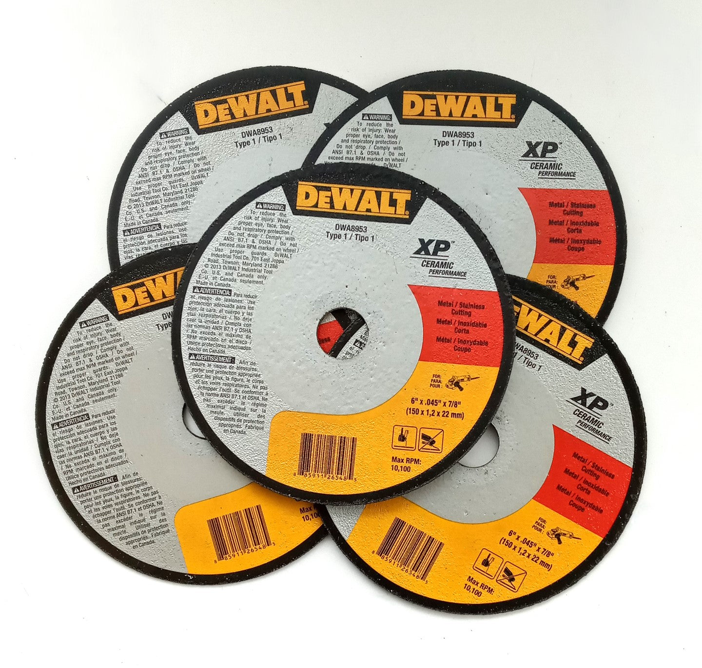 DEWALT 6" x 1/16 x 7/8 Stainless & Metal Thin Cutoff Ceramic Wheel DWA8953 5pcs