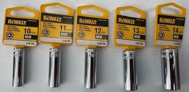 DeWalt DWMT860980SP 1/4" Drive Deep 5pc Socket Set 6pt. Metric 10mm to 14mm