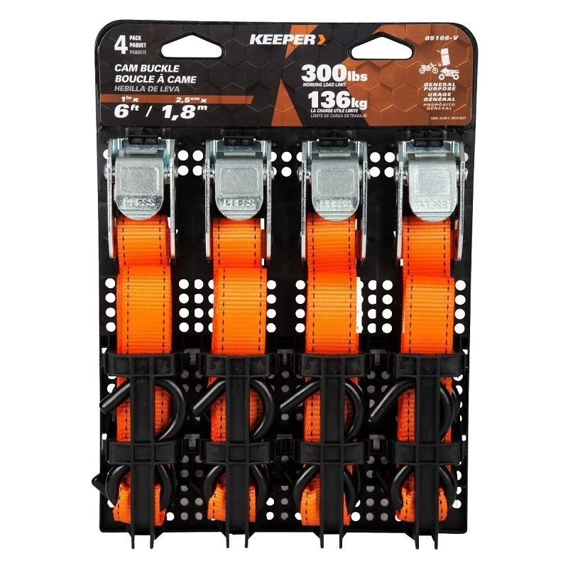 Keeper Tie-Down 1 in W 6 ft L Polyester Blue 4pk. 300 lb, S-Hook 05108-V